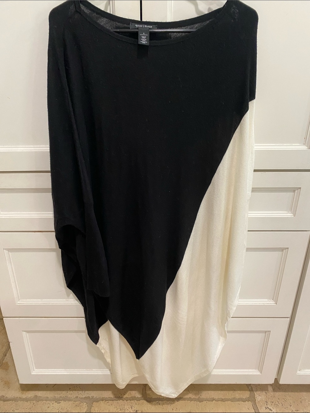White House Black Market Black and White Asymmetrical Colorblock Cape